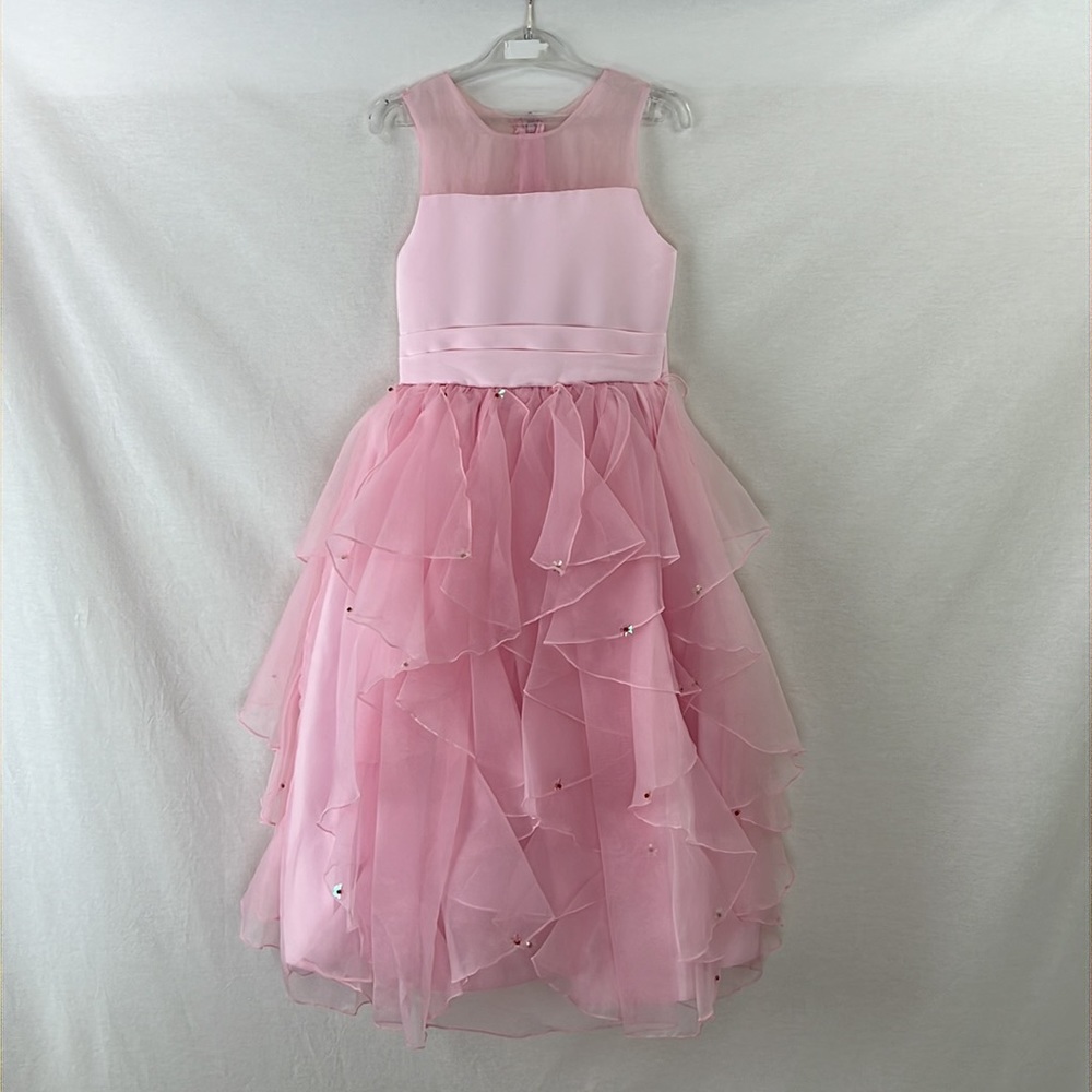 SOPHIA’S STYLE Girl’s Satin Multi-Tiered Flower Girl Formal Dress Sz 7 Pink NWOT